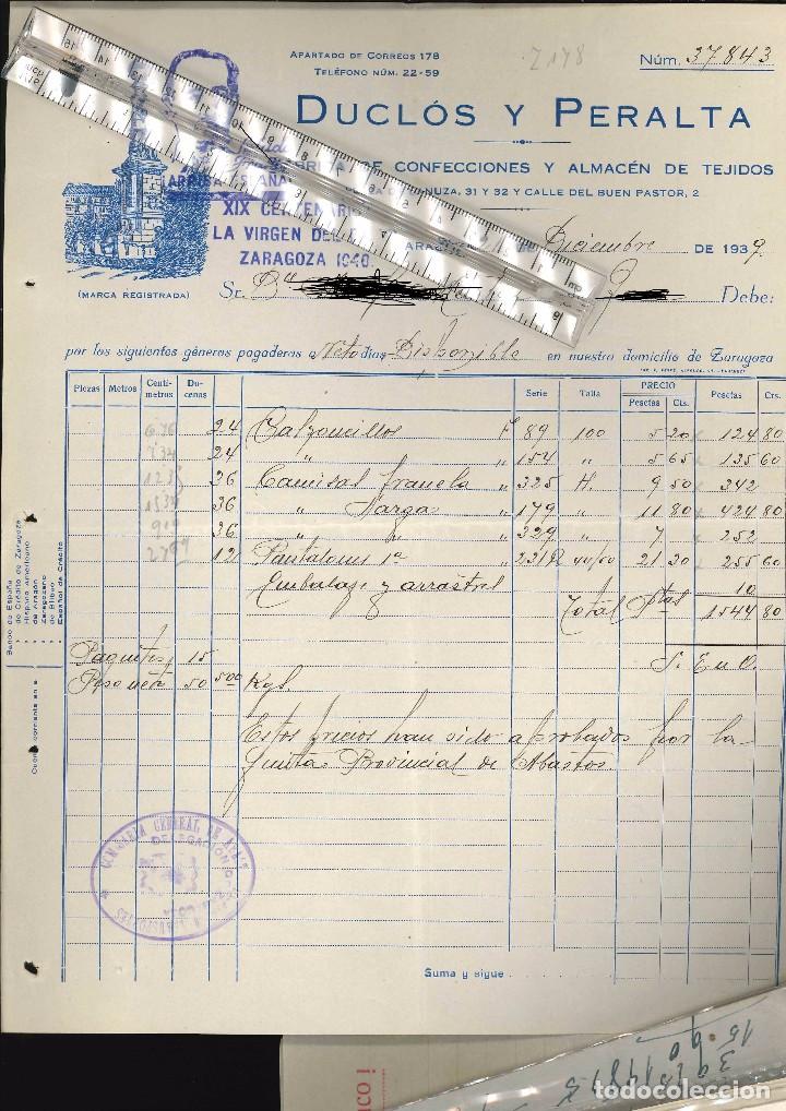 Militaria: CARTA COMERCIAL SALUDO A FRANCO ZARAGOZA  1939 CENTENARIO DE LA VIRGEN DEL PILAR