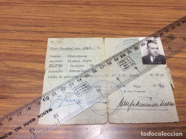 Militaria: FALANGE ESPA&Ntilde;OLA TRADICIONALISTA Y DE LA JONS DE VALENCIA.NOMBRE FRANCISCO VICENT PAYA.A&Ntilde;O 1939.