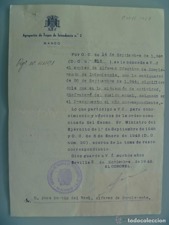 Military Antiques: AGRUPACION TROPAS DE INTENDENCIA: CONCESION DE EMPLEO A ALFEREZ . SEVILLA, 1949