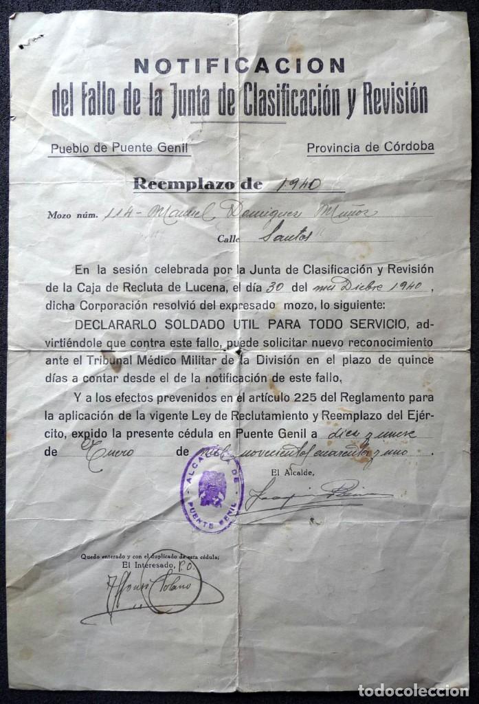 Militaria: (JX-181252)Notificaci&oacute;n de la Junta de Clasificacion declarando util , posteriormente DIVISION AZUL