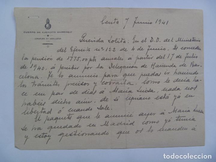 Militaria: CUERPO EJERCITO MARRUECOS - ARTILLERIA : CARTA PERSONAL, PREGUNTA POR FAMOSO PILOTO AVIACION 1941