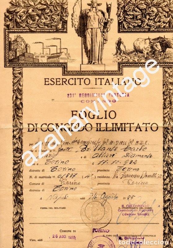 Militaria: ESERCITO ITALIANO, LICENCIA ABSOLUTA SOLDADO 231 REGIMIENTO INFANTERIA, COMANDO, 1955, RARO