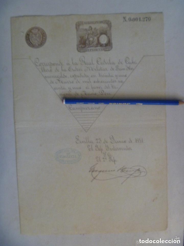 Military Antiques: CEDULA CABALLERO ORDEN SAN HERMENEGILDO DE TENIENTE DE NAVIO, SIGLO XIX . SEVILLA 1891