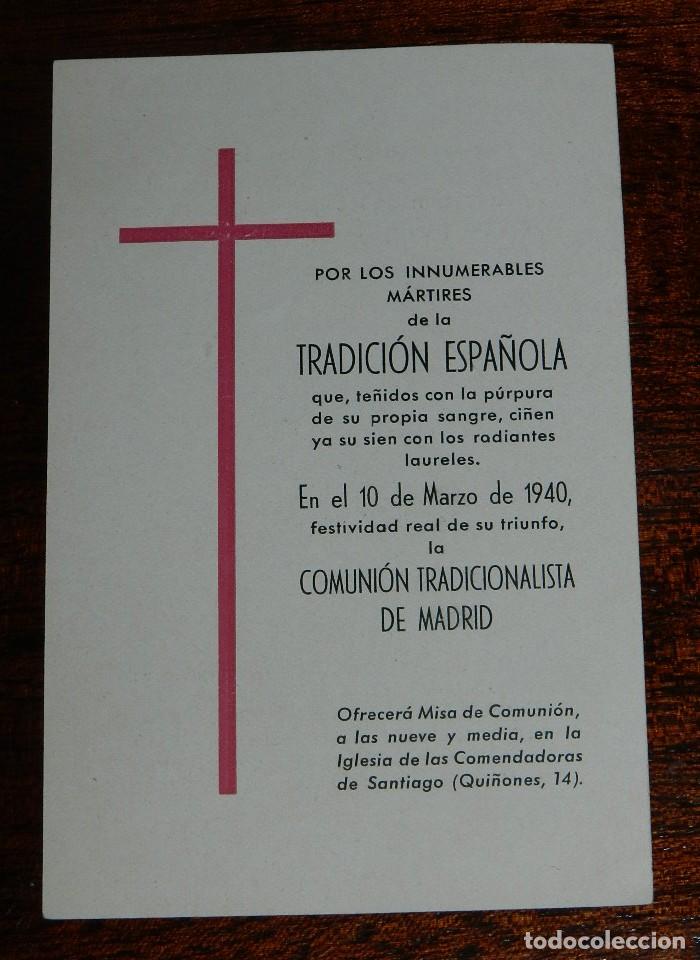 Militaria: RECORDATORIO CARLISTA, MARTIRES DE LA TRADICION ESPA&Ntilde;OLA, 10 DE MARZO DE 1940, COMUNION TRADICINALIS