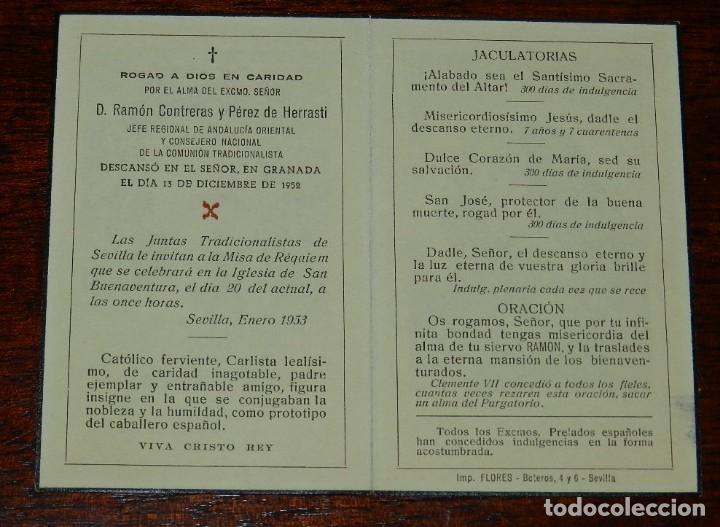 Militaria: RECORDATORIO CARLISTA,  DE D. RAMON CONTRERAS Y PEREZ DE HERRASTI, JEFE REGINAL DE ANDALUCIA ORIENTA