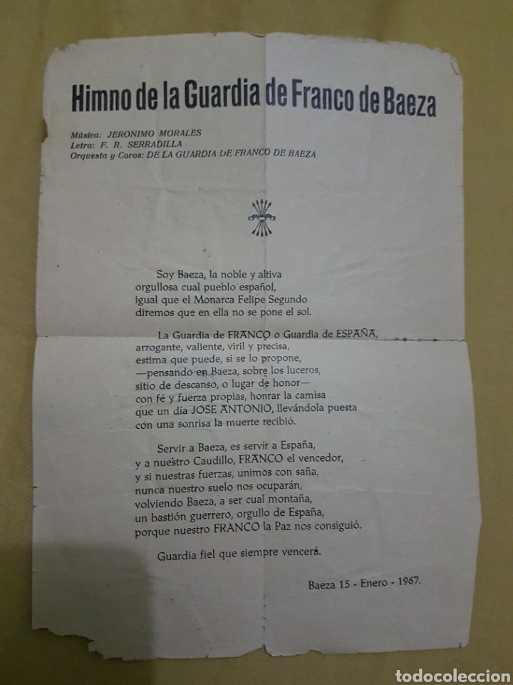 Himno De La Guardia De Franco Baeza 1967 Comprar Propaganda Militar Y Documentos Militares En Todocoleccion 117478962