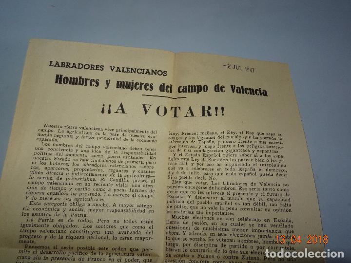Militaria: Pasqu&iacute;n &iexcl;&iexcl; HOMBRE Y MUJERES DEL CAMPO DE VALENCIA !! Refer&eacute;ndum Ley de Sucesi&oacute;n de FRANCO A&ntilde;o 1947