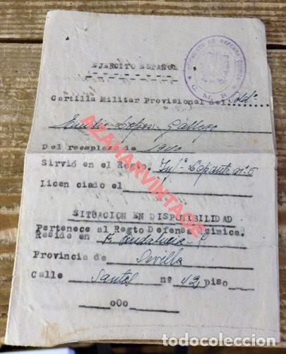 Militaria: SEVILLA, A&Ntilde;OS 40, CARTILLA PROVISIONAL, SELLO REGIMIENTO DEFENSA QUIMICA, RARA