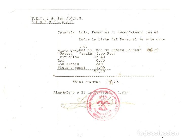 Militaria: Documento de Falange. Almajalejo. Almer&iacute;a. 1939
