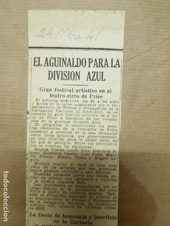 Militaria: recortes division azul festival teatro circo price