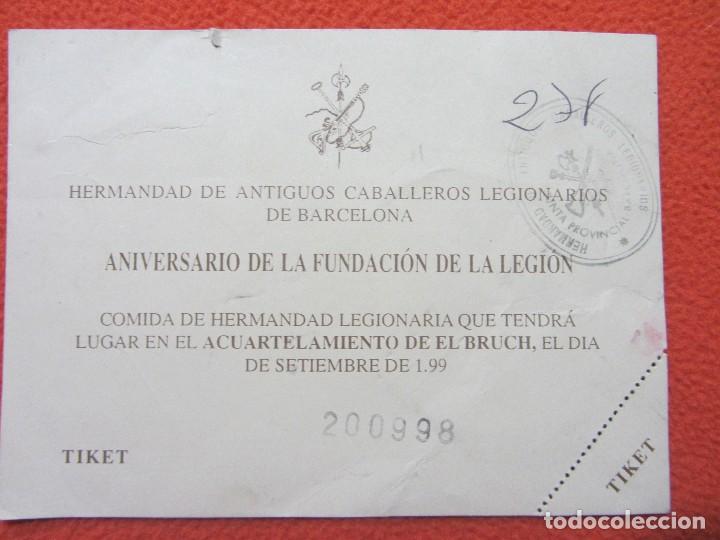 Militaria: tiket comida de la hermandad de antiguos legionarios de barcelona aniversario fundacion de la legion