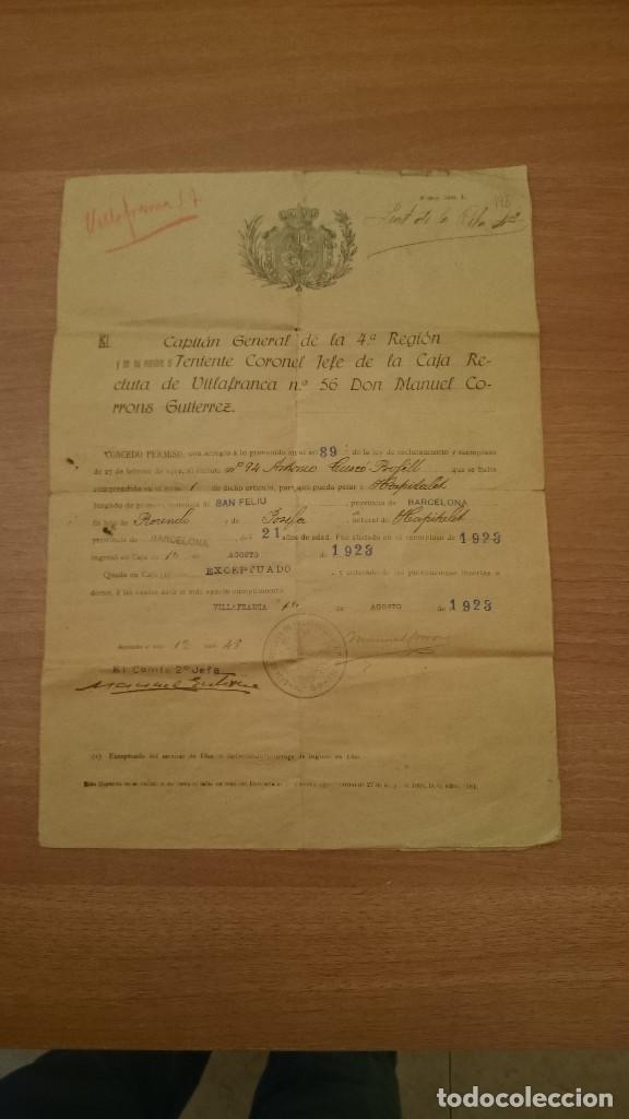 Militaria: PERMISO CAPITAN GENERAL DE LA 4&ordm; REGION TENIENTE CORONESL JEFE DE LA CAJA RE DE VILLAFRANCA A&Ntilde;O 1923