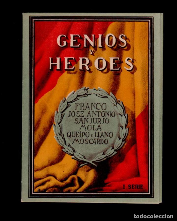 Militaria: L26-12 Antigua carpeta - GENIOS Y HEROES - con 4 laminas a color de  SANJURJO - MOLA - QUEIPO DE LLA