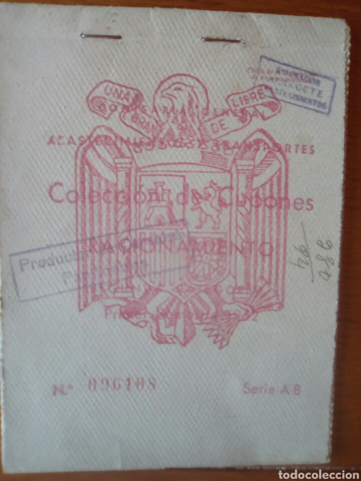 Militaria: CARTILLA CUPONES ABASTECIMIENTO RACIONAMIENTO PRODUCTOS CEREALES PANIFICABLES SALOBRAL ALBACETE 1952