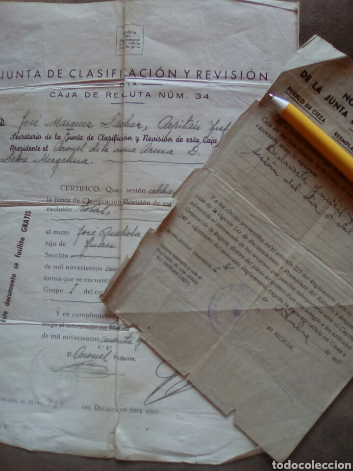 Militaria: NOTIFICACI&Oacute;N FALLO JUNTA CLASIFICACI&Oacute;N Y REVISI&Oacute;N CAJA RECLUTA IN&Uacute;TIL REEMPLAZO 1947 CIEZA MURCIA