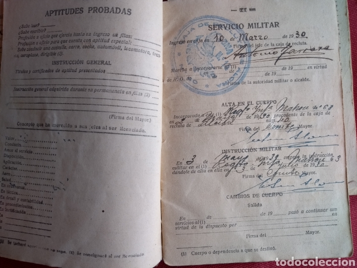 Militaria: **ANTIGUOS DOCUMENTOS DEL SERVICIO MILITAR DE LOS A&Ntilde;OS 30**