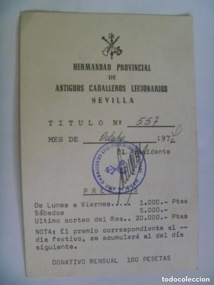 Militaria: LA LEGION : HERMANDAD PROVINCIAL AA. CABALLEROS LEGIONARIOS. TITULO . SEVILLA 1977.