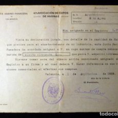 Militaria: ADJUDICACIÓN DE CUPOS DE HARINA. DOS AGUAS (VALENCIA) 1 SEPTIEMBRE 1939. POSGUERRA CIVIL ESPAÑOLA