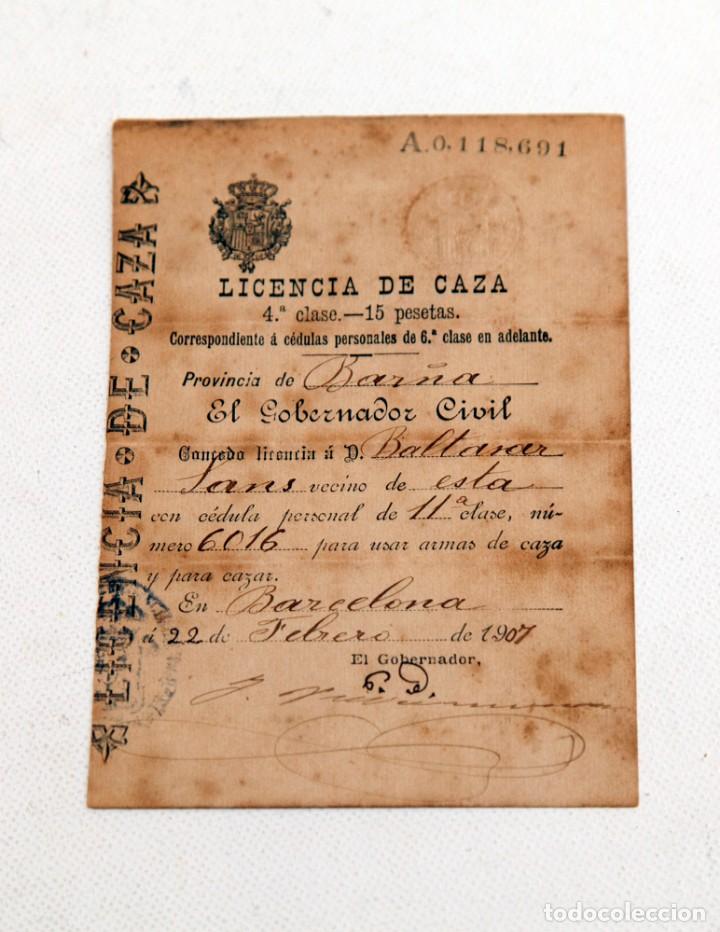 Military Antiques: LICENCIA DE CAZA - 1907 - BARCELONA
