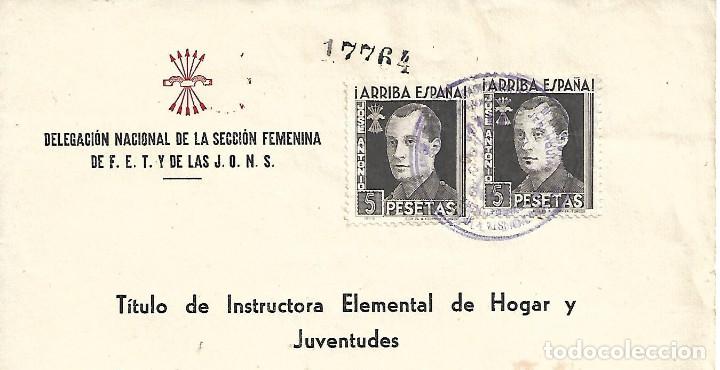 Military Antiques: DOCUMENTO DE FALANGE CON DOS SELLOS DE 5 PESETAS DE JOSE ANTONIO Y POLIZAS DE 1949 VER FOTOS