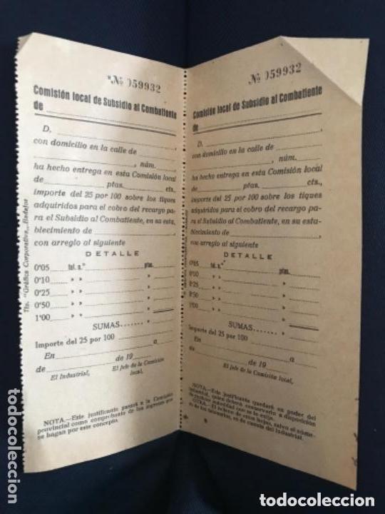 Militaria: ANTIGUO DOCUMENTO COMISI&Oacute;N LOCAL SUBSIDIO AL COMBATIENTE - Foto 1