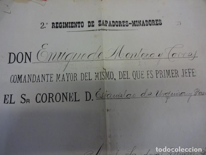Military Antiques: 2&ordm; REGIMIENTO DE ZAPADORES-MINADORES. Certificado firmado Coronel. A&ntilde;o 1900
