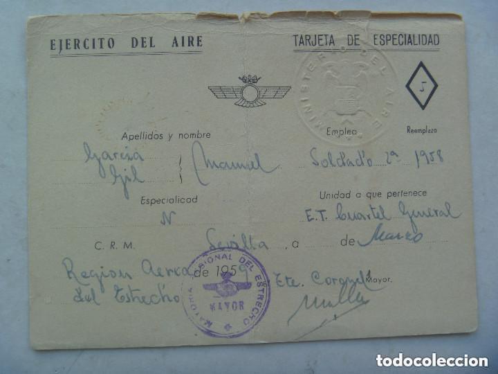 Militaria: AVIACION - EJERCITO DEL AIRE : TARJETA DE ESPECIALIDAD. SEVILLA, 1958.