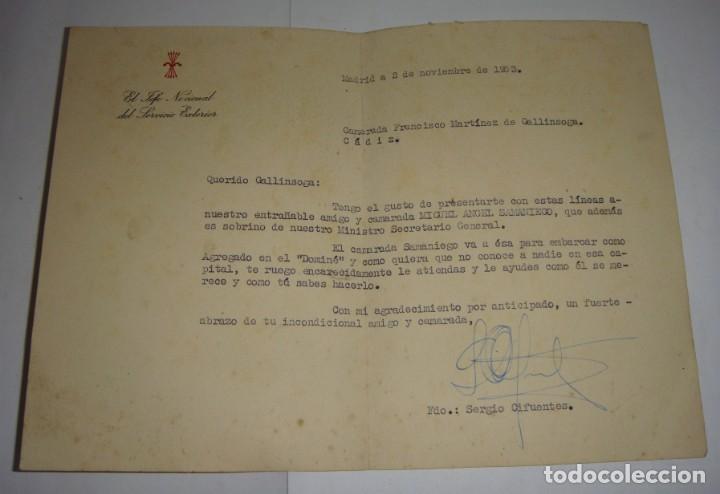 Militaria: Carta entre camaradas de Falange 1953