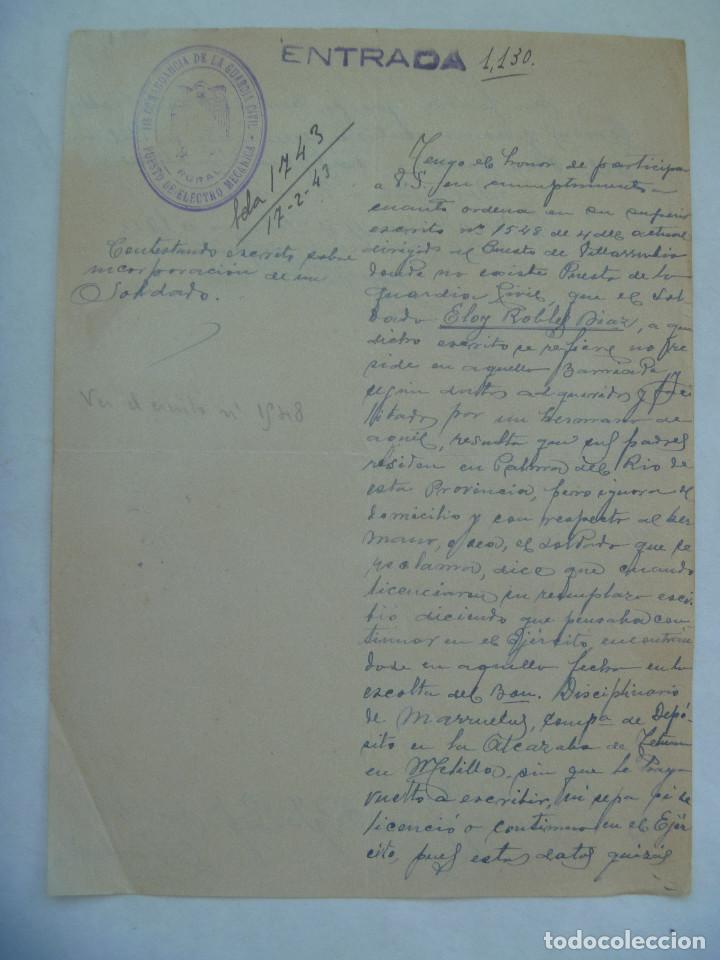 Militaria: 118 COMANDANCIA GUARDIA CIVIL: ESCRITO SOBRE SOLDADO EN BTON DISCIPLINARIO MARRUECOS. CORDOBA, 1940