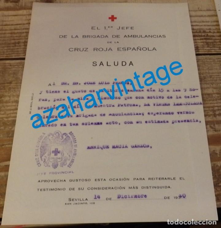 Militaria: SEVILLA, 1940, SALUDA DEL 1er JEFE DE LA BRIGADA DE AMBULANCIAS DE LA CRUZ ROJA
