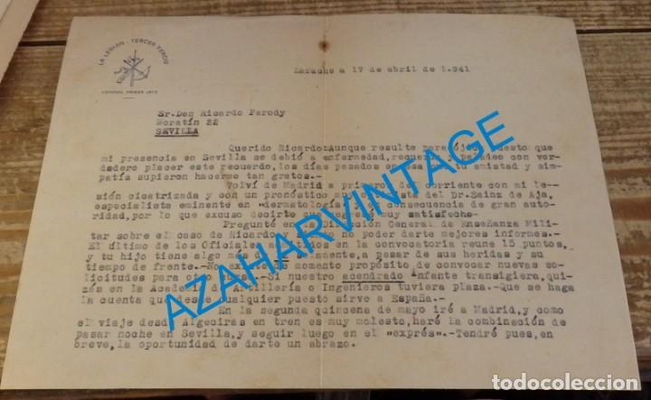 Militaria: LARACHE,1941, CARTA CON MEMBRETE LA LEGION-TERCER TERCIO-CORONEL PRIMER JEFE