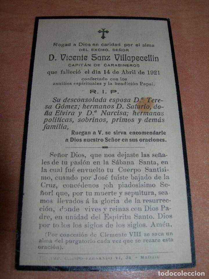 Militaria: ESQUELA ORIGINAL DE CAPIT&Aacute;N DE CARABINEROS FALLECIDO EL 14 DE ABRIL DE 1921