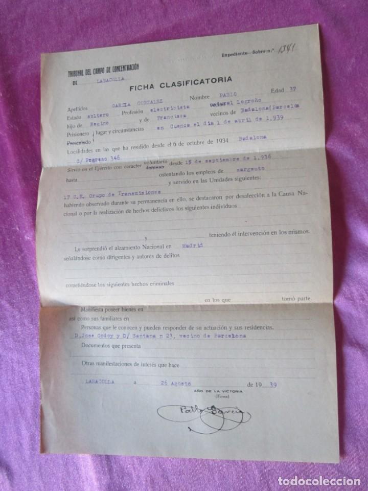 Militaria: DOCUMENTO MILITAR TRIBUNAL DEL CAMPO DE CONCENTRACION LA BACOLLA 1939. EXTRAVIADO.
