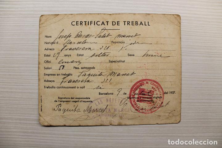 Militaria: CERTIFICAT DE TREBALL, 1937, generalitat de catalunya