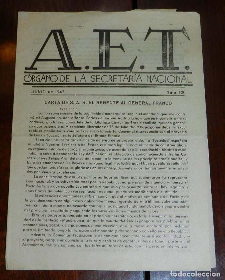 Militaria: PUBLICACION A.E.T. &Oacute;RGANO DE LA SECRETAR&Iacute;A NACIONAL. N&ordm; 120. CARTA DE S.A.R. EL REGENTE AL GENERAL F