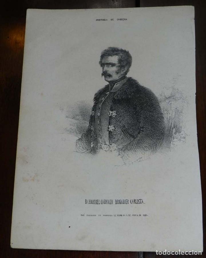 Militaria: Litografia de Manuel Carnicer Brigadier del ej&eacute;rcito Carlista, protagonista del alzamiento en Arag&oacute;n