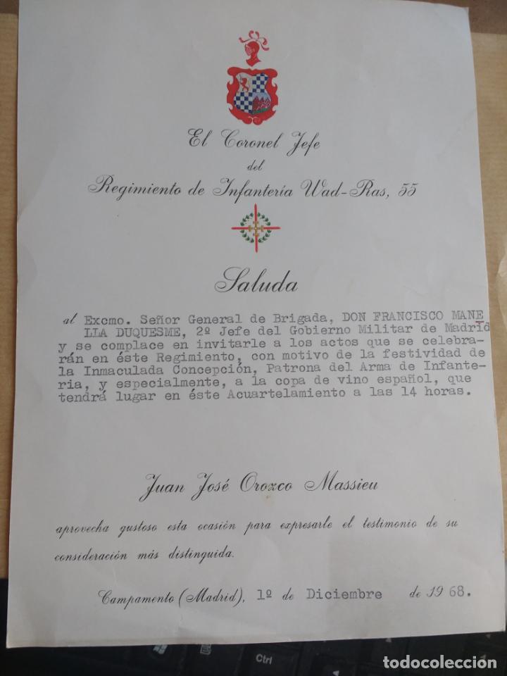 Militaria: SALUDA DEL CORONEL JEFE DE INFANTERIA WAD RAS 55 MADRID AL GENERAL BRIGADA 2&ordm; JEFE GOBIERNO MILITAR
