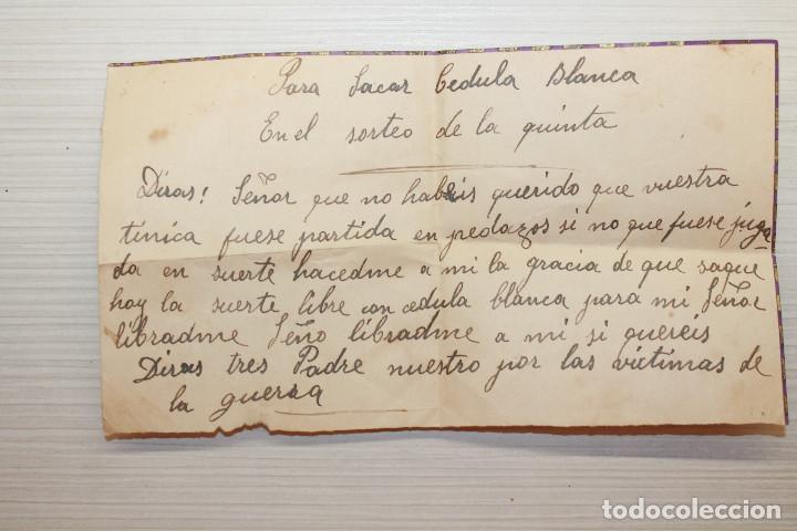 Militaria: ORACI&Oacute;N PARA SACAR C&Eacute;DULA BLANCA EN EL SORTEO DE LA QUINTA, 16X9 CM,