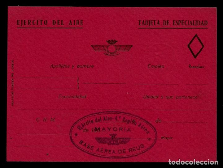 Militaria: EJERCITO DEL AIRE - TARJETA DE ESPECIALIDAD - A&Ntilde;OS 50 - BASE AEREA DE REUS