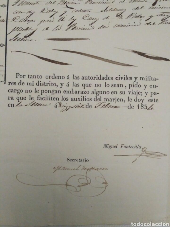 Militaria: Concesi&oacute;n de libre pasaporte, a&ntilde;o 1834. - Foto 2