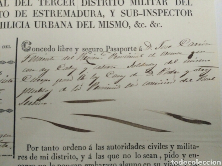 Militaria: Concesi&oacute;n de libre pasaporte, a&ntilde;o 1834. - Foto 3