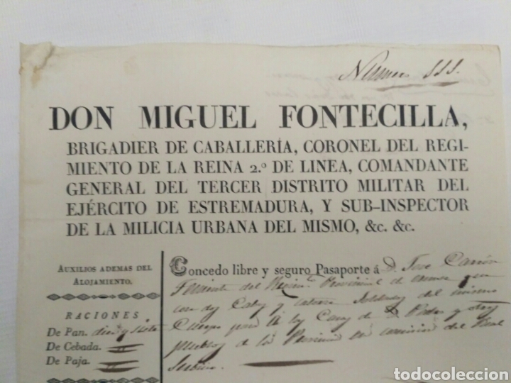 Militaria: Concesi&oacute;n de libre pasaporte, a&ntilde;o 1834. - Foto 5