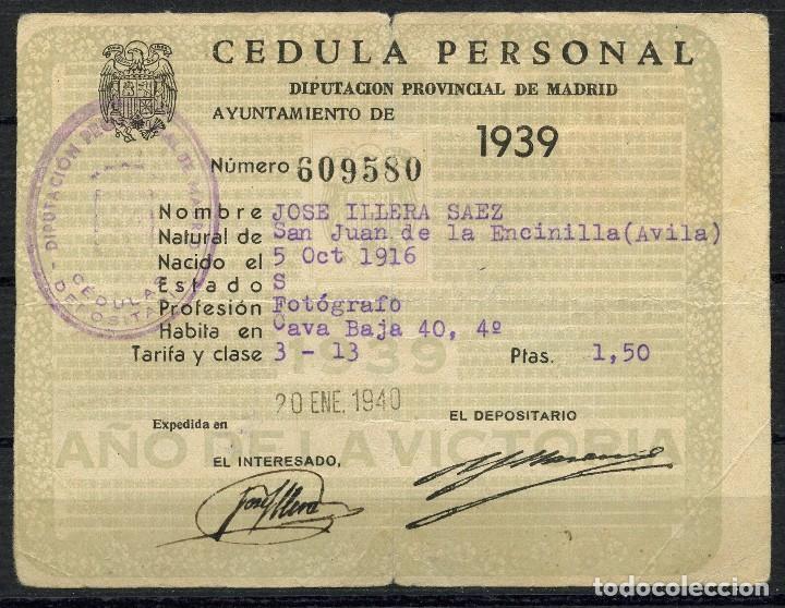 Militaria: POSGUERRA, DOCUMENTO, VI&Ntilde;ETA, C&Eacute;DULA PERSONAL, 1939, MADRID