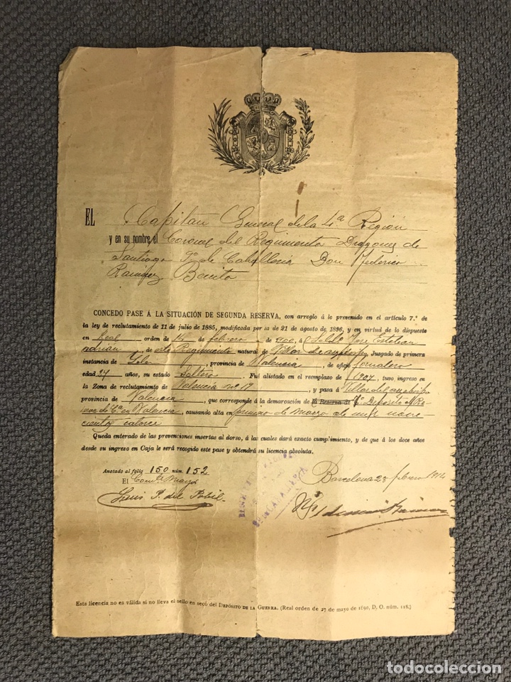 Militaria: MILITAR. El Capit&aacute;n General de la 4a. Regi&oacute;n Militar. Concedo pase a lsituaci&oacute;n de reserva (a.1914)