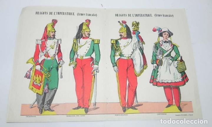 Militaria: LAMINA LES IMAGES D&acute;EPINAL, DRAGONS DE L&acute;IMPERATRICE, ARMEE FRANCAISE, DRAGONES, HUSAR, MIDE 46 X 31