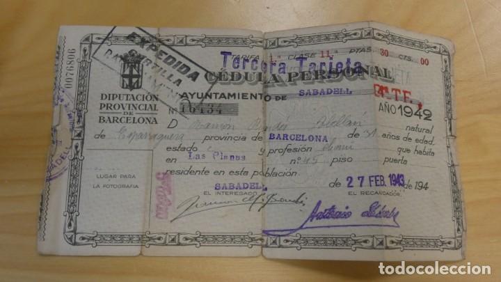 Militaria: TARJETA CEDULA PERSONAL. DIPUTACI&Oacute;N PROVINCIAL DE BARCELONA . AYUNTAMIENTO DE SABADELL