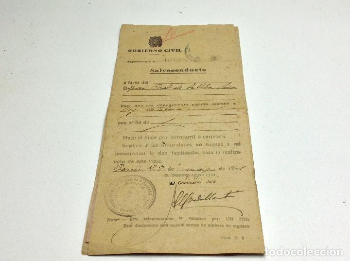 Militaria: SALVOCONDUCTO - JOSE - JOSEP PRAT DE LA RIBA - BARCELONA 1941 - GOVIERNO CIVIL