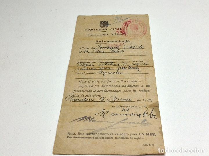 Militaria: SALVOCONDUCTO - MONTSERRAT PRAT DE LA RIBA NIEVES - HIJA DE JOSE PRAT DE LA RIBA - BARCELONA 1940-