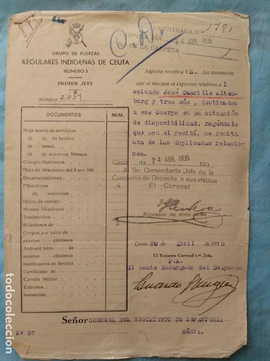 Militaria: oficio escrito remision regulares 1935