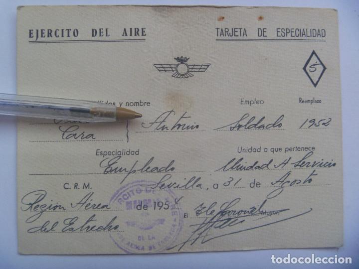 Militaria: AVIACION - EJERCITO DEL AIRE : TARJETA DE ESPECIALIDAD. SEVILLA, 1954